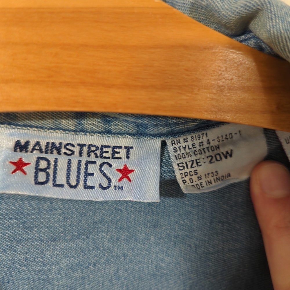 Main Street Blues Blue Denim Shortsleeve Button-Up Shirt Embroidered Women's 20W - Picture 2 of 15